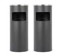 HUOLE Cubo de basura de 30 litros de acero inoxidable de pie para Papelera de Acero Inoxidable en la parte superior del cubo de basura para el hotel al aire libre interior (25 * 25 * 60cm, negro-2PC)
