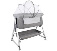 HUOLE Cuna 3 en 1 hasta 30 kg, Cuna de colecho, Cuna Mecedora, Ajuste de Altura e inclinación del colchón, 4 Ruedas con Freno, Colchón Ergonómico, Bolsa-80 * 40 * 100-115cm-lino