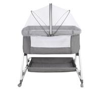 HUOLE Cuna 3 en 1 hasta 30 kg, Cuna de colecho, Cuna Mecedora, Ajuste de Altura e inclinación del colchón, 4 Ruedas con Freno, Colchón Ergonómico, Bolsa-80 * 40 * 100-115cm-lino