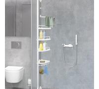 HUOLE - Estante de ducha ajustable en altura, 4 niveles, estante de esquina telescópico, altura, almacenamiento de baño, servidor extensible con 4 soportes (254-304 cm (plástico) color blanco