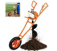 HUOMMGS Ahoyadora Gasolina 2 Tiempos Motor 63 CC 2,2KW Empuje Manual Ahoyador con 300mm Broca, Ruedas Profesional Barrena para Tierra Compactadora De Tierra para Granja, Huerto