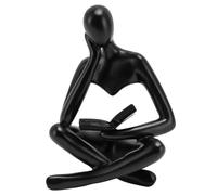 HUSHUI Estatua de Lectura del Pensador, Figura Sentada de Resina, Adorno de Arte Abstracto para Decoración del Gabinete de la Sala de Estar (Negro)