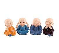 HUSHUI Figura de Cuatro Pequeños Monjes de Buda, Adorno de Resina para Decoración del Hogar Automotriz, Manualidades Monjes Novatos