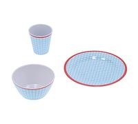 HUSHUI Juego de Vajilla de Melamina con Rejilla Azul Claro, Tazas, Tazones y Platos para la Cocina Casera, 12 Piezas