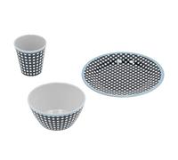 HUSHUI Juego de Vajilla de Rejilla Azul Oscuro para Restaurantes Domésticos, Juego de Tazas y Platos de Ensalada de Melamina de 3 Piezas, Duradero y Fácil de Limpiar