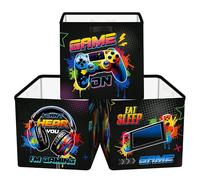 HUUMONSS 30cm Juego de 3 Cajas de Almacenamiento Cartel Neón Gamer Organizadoras de Almacenaje Juguetes Juego Controlador Plegables Cestas Almacenaje Niños Libro Ropa para Estantes Armario,Graffiti