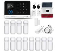 HUXGO, HXA003, Sistema de Alarma inalámbrico con 12 detectores de Movimiento y Segunda Sirena inalámbrica, Módulos: WiFi + gsm 4G, aplicación Tuya Smart, SMS, Control Desde el teléfono, Espańol