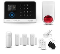 HUXGO® HXA003 Sistema de Alarma inalámbrico con Sirena Exterior WiFi + gsm | Kit Alarma con 1x Sensor de Movimiento, 3X alarmas de Puerta/Ventana | Idioma Español
