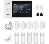HUXGO, HXA007, Sistema de Alarma inalámbrico con 5X detectores de Movimiento, 5X Sensor de Puerta, Sirena, Módulos: WiFi + gsm 2G, Control Desde el teléfono