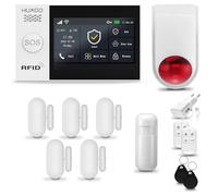 HUXGO® HXA007 Sistema de Alarma inalámbrico con Sirena Exterior WiFi + gsm | Kit Alarma con 1x Sensor de Movimiento, 5X alarmas de Puerta/Ventana | Idioma Español