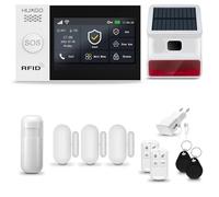 HUXGO® HXA007 Sistema de Alarma inalámbrico con Sirena Solar Exterior WiFi + gsm 4G | Kit Alarma con 1x Sensor de Movimiento, 3X alarmas de Puerta/Ventana | Idioma Español