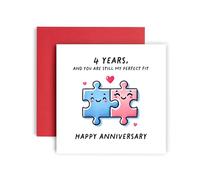 Huxters Tarjeta de 4º aniversario para marido o esposa 4 años Together and You are my Perfect Fit Jigsaw Anniversary Love, 14,8 cm (4 años)
