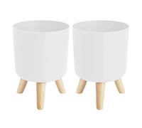 HWIREUIGT 2X Macetas Modernas con Patas de Madera, Soporte para Dormitorio, Sala de Estar, Maceta de Pie En Maceta, Macetas de Jardín para El Hogar, B