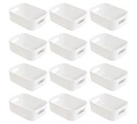 Hwtcjx 12 Piezas Cestas de Almacenaje, Cajas Organizadoras de Plástico con Asas, Cestas Almacenaje, Cesta de Ordenación, Cesta de Almacenamiento para Hogar, Cocina, Baño, 15.5x11x5.5cm (Blanco)