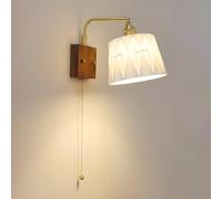 HXYSXHJUO Aplique de Pared de cerámica con Interruptor de Cadena, Brazo de latón Ajustable y Base de Nogal, lámpara de Estilo Retro japonés E27 para Dormitorio, Sala de Estar y Comedor (17 c
