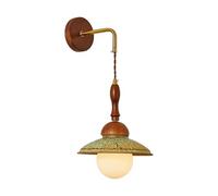 HXYSXHJUO Aplique de Pared de cerámica Vintage con Base de Madera, lámpara Artesanal de 23 cm, lámpara Retro con Pantalla esférica de Cristal para Dormitorio, Sala de Estar o cafetería.