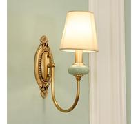HXYSXHJUO Aplique de Pared Vintage con Brazo Curvo y Pantalla de Tela de Lino, Detalles en latón y cerámica, cableado para Interiores, luz Individual, lámpara de Techo para Dormitorio, Sala