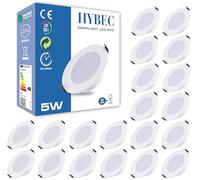 HYBEC - Downlight LED techo empotrable, Downlight LED 5W, Foco LED Interior techo, Driver incluido, Luz Fría 6500ºK* (Pack 20)