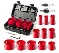 HYCHIKA Bi-Metall Lochsäge, 17tlg Lochsägen Set mit 11 Sägeblättern 20mm-68mm, 2 Dornen, 3 Bohrern, 1 Sechskantschlüssel, Ideal zum Bohren von Weichmetall, Holz, PVC-Platte und Kunststoffplatte