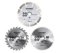 HYCHIKA Hojas de Sierra Circular de 115mm, Cuchilla de Sierra de 3 Hojas (24T TCT Hojas de Sierra, 60T HSS Hojas de Sierra ; Hojas de Diamante de Grano) Para Cortar Madera, Metal Blando, Azulejos