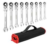 HYCHIKA - Juego de llaves de carraca (9 unidades, llave combinada flexible | Juego de llaves de cabeza flexible, llave combinada en bolsa enrollable para reparación de automóviles