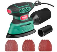 HYCHIKA Lijadora Madera 140W, Lijadora 13000 OPM Eficiente Recolección de Polvo, con 12 hojas de lija, ideal para lijar madera y remover óxido y pintura