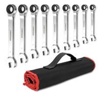 HYCHIKA Llaves Fijas 9Pcs, Llaves Fijas con Carraca 6-19mm con Bolsa de Almacenamiento, Juego de llaves, llaves Combinadas, Engranaje de Trinquete de 72 Dientes