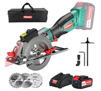 HYCHIKA Mini Sierra Circular Inalámbrica, Batería de 18V con 4.0Ah, Guía, 3500RPM, 48mm/90º&32mm/45º, para cortar Madera, Metal y Plástico, Cargador Rápido