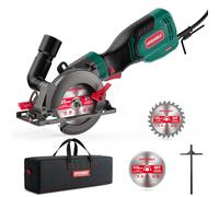 HYCHIKA Sierra Circular de Mano, Mini Sierra Circular 750W 3500 rpm con Bolsa de Transporte, 3 Hojas de Sierra 115+125mm, Riel de Guía, Profundidad de Corte 48mm, para Madera, Metal Blando, Plástico