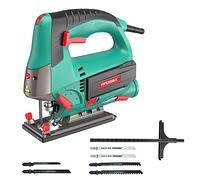 HYCHIKA Sierra de Calar, 110mm, 800W 800-3000SPM, Velocidad Ajustable (1-6), 4 Modos de Corte, Corte -45º a 45º, Caja Magnética de Hoja, Cortar Madera Metal Plástico