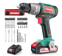 HYCHIKA Taladro Atornillador Brushless 18V, Taladro Percutor a Bateria 2.0Ah, Taladro Atornillador Batería con 60Nm, 53 Accesorios, 21+3 Ajustes, Cargador Rápido, 2 Velocidad, LED Para Hogar Bricolaje