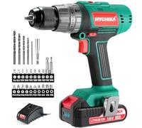 HYCHIKA Taladro Percutor Atornillador 18V 45Nm, Taladro Percutor con 2.0 Ah Batería, 27 Accesorios, 21+3 Ajustes de Par, 2 velocidades ajustables,Cargador Rápido, Para Reparaciones en El Hogar