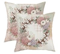 Hydrangea - Juego de 2 fundas de almohada de algodón rústico clásico, calabazas de otoño melocotón con detalles ocultos con cierre para sala de estar, cama, oficina, sofá, silla, decoración de 12 x 12