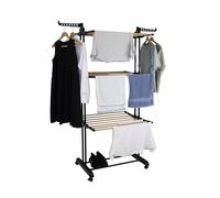 Hyfive Tendedero extragrande de 4 niveles, de acero inoxidable, con efecto madera
