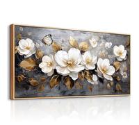 hyidecorart Cuadros Decoracion Dormitorios Modernos con Marco Madera, 73x146 cm XXL Grandes Lienzos Decorativos Pared Salon, Cuadros Decoracion Pared Flores Doradas, Wall Art Comedor Baño Pasillo