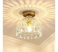 HYKISS Lámpara De Techo Estilo Vintage Francés Plafón Semi-Empotrado Con Colgantes De Cristal Base E14 Mini Luminaria Para Pasillo Y Entrada Adecuada Para Pasillo Entrada Vestidor(20 centímetros)
