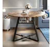 HYNHXBP Mantel redondo de 120 cm, estilo rústico industrial, con efecto madera, con base de metal, mantel redondo para 4 personas, para cocina, salón o comedor (marrón)