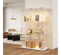 HYNHXBP Vitrina de Cristal Moderna de 2 Puertas con iluminación LED, Vidrio Templado de Alta definición, con Cerradura y Base Estable, Ideal para salón, Dormitorio u Oficina (BlancoC, 3 étages)