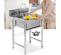 HYSOPSPX Fregadero Comercial de Acero Inoxidable 304 de un Solo Seno con Grifo, Estante de Almacenamiento para Cocina, Restaurante, Interior y Exterior, baño o Estilo rústico.