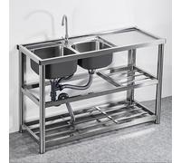 HYSOPSPX Fregadero Comercial de Acero Inoxidable 304 de un Solo Seno para Cocina pequeña con estantes de Almacenamiento y escurridor, Grifo con colador Integrado para Restaurante, Sala o Exterior.
