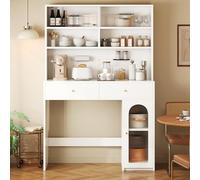 HYSZ Armario alto para buffet, armario de cocina, vitrina de pie, aparador con superficie de trabajo, con barra de ganchos, 2 cajones, estante ajustable y espacio de almacenamiento abierto, 120 × 45 ×