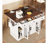 HYSZ Carrito multifuncional para servir, de cocina, armario de cocina, mesa de cocina, con encimera extensible y conexión de corriente, 91 cm de altura de trabajo, soporta hasta 75 kg, color blanco