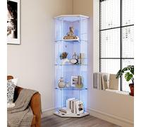 HYTKKBD Vitrine en Verre avec LED, Vitrina de Collection Pentagone, Armoire de Collection Moderne en VerreTransparent vitrine en verre avec 4 Couches avec 1 Puerte, Blanc