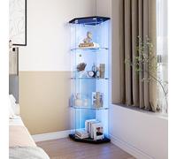 HYTKKBD Vitrine en Verre avec LED, Vitrina de Collection Pentágono, Armoire de Collection Moderne en VerreTransparent vitrine en verre avec 4 Couches avec 1 Puerto, Negro