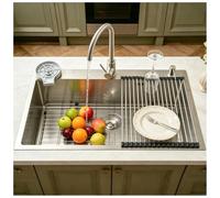 HZKSINNK Fregadero de acero inoxidable 304, fregadero empotrable de 1 pila, fregadero de cocina cepillado, pila grande, 80x50 cm de profundidad, hecho a mano, fregadero multifuncional, con sifón