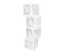 Hztyyier Caja de Globos Transparente con Letras para Propuesta de Matrimonio, Decoración de Confesión, Caja de Globos Duradera para Baby Shower, Juego de 4 (WHITE)