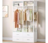Hzuaneri Armario, Armarios Dormitorio con 4 cajones de Madera, Estante de Almacenamiento Superior, Construcción de Hierro y Madera, Adecuado para Walk-in Closet, 43 x 100 x 185 cm, Blanco BW06603W