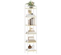 Hzuaneri Librería de 6 Niveles, Estantería Estrecha para Libros, Estantería Esquinera Industrial, Emite para Oficina, Estudio, Sala de Estar, Dormitorio, Roble Blanco y Blanco BC24616W