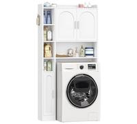 Hzuaneri Mueble Lavadora, con 2 Armarios, 5 Compartimentos Abiertos, Estantería de Baño con 3 Puertas, Estantes Ajustables, Estilo Moderno Minimalista, 24 x 82 x 170 cm, Bianco ELR82003X