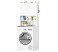 Hzuaneri Mueble Lavadora, con 2 Puertas, 2 Compartimentos Abiertos, Estante Regulable, Estilo Moderno Minimalista, 50 x 65 x 185 cm, Blanco LR66003X